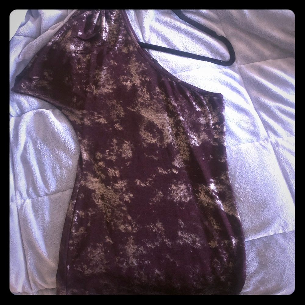 One Sleeved Purple Silver Top EUC